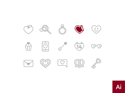 Free Valentine Theme Icons [AI] download emoji free freebies heart icon love outline icon petshopbox red simple valentine
