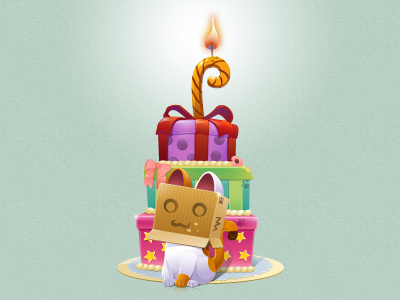 Happy B-Day! birthday box brown cake candle cat orange petshopbox puss