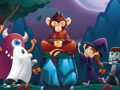 Trick or Treat ghost halloween kids meditation monk monkey monster moon night trick or teat witch