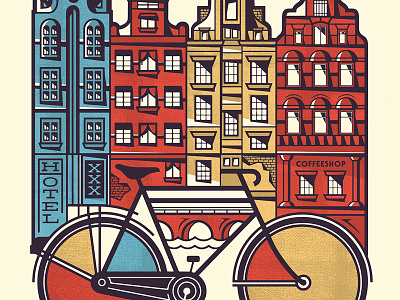 Amsterdam 02 amsterdam bicycle bike buildings illustration retro