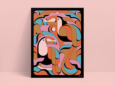 Toucan Love abstract illustration retro shapes toucan vintage