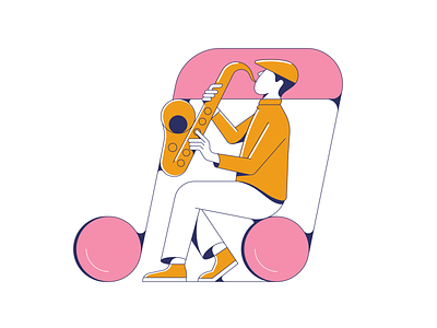 Sax Man geometric illustration jazz music people saxophone shapes vintage