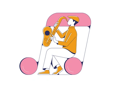 Sax Man geometric illustration jazz music people saxophone shapes vintage