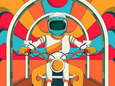 Retro Rider 3 abstract illustration motorcycle psychedelic retro shapes vintage woman