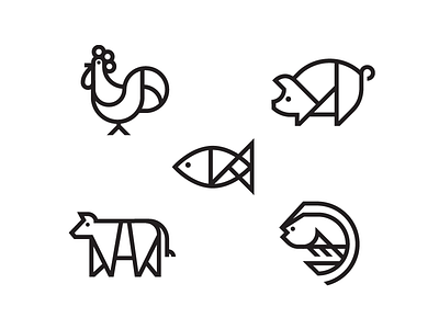 Food Icons chicken cow fish pig shrimp