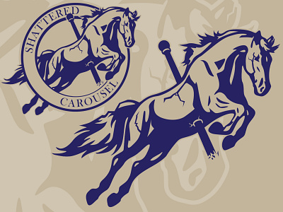 Shattered Carousel Logo branding carousel circle design flat horns horse horses illustration logo logo design merry go round roundel