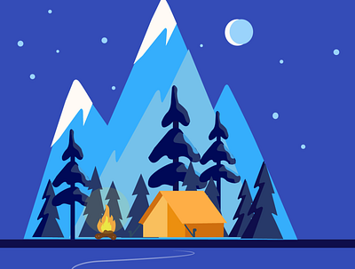 Night camp camping design evening illustration nature vector