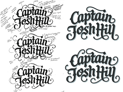 Captain Josh Hill custom lettering hand lettering logo design logotype process sketch wordmark
