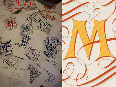 Typefight M lettering m process script sketches swashes typefight