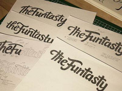 The Funtasty sketches custom type hand drawn lettering logo logo design logotype process progress script type typography wip wordmark