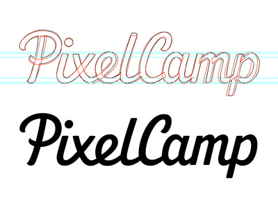 PixelCamp - Vector custom type development draft hand drawn lettering logo logo design logotype process revisions script type typography wip wordmark