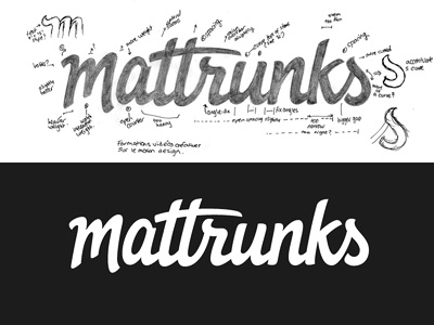 Mattrunks vector annotations custom type hand drawn lettering logo logo design logotype pencil process revisions script type typography wip wordmark