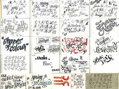 Sketchbook pages doodles drawing hand drawn type ink lettering research sketchbook typography