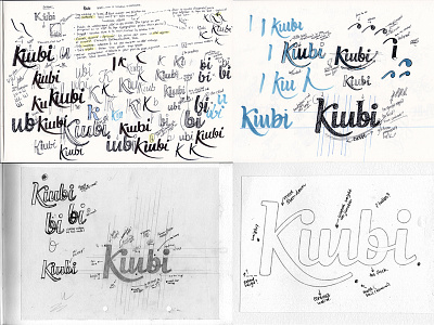 Kiubi process annotations custom type development drafts lettering logo logotype notes process script sketch sketchbook typography wordmark