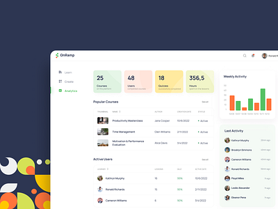 OnRamp — Dashboard analytics branding chart dashboard design mockup palette uiux ux web