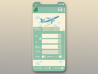 Flight Booking Screen 1 alitalia app app concept app design app ui branding design flight app flight booking illustration illustrator italian minimal ui ux web