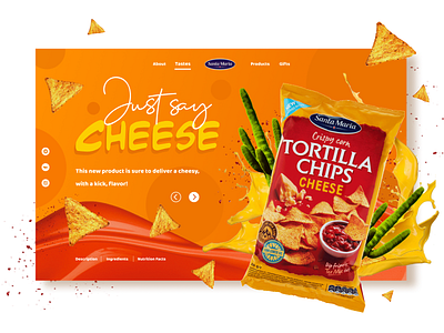 Tortilla cheese flavored chips Landing branding cheese chips concept creative design food fun landing landing page nachos tortilla ui ux web web design website website concept