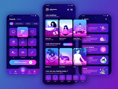 Meditation and Healing Music App blue color app clean dark app composer healing healing app healing music healing music app meditate meditating meditation meditation app meditation music music app music composer app