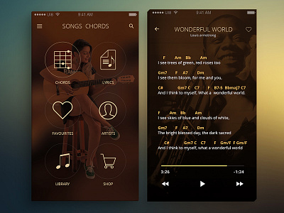 Guitar Chords Mobile UI Design Concept chords app guitar chords app music app song book app