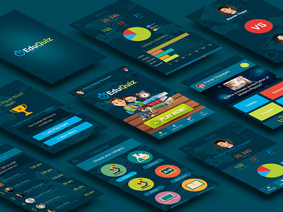 QuizApp - Mobile Game UI Designs android app chat dark dark theme education quiz app mobile quiz game quiz