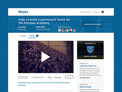 Tifosy Campaign Page blue campaign design football portsmouth soccer