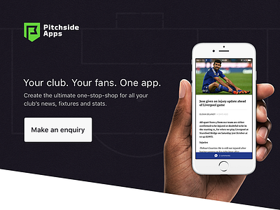 Pitchside Apps - Landing design sports ui ux web