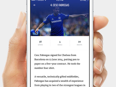 Player Profiles blue clean design football mobile sports ui ux