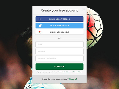 Tifosy - Signup Modal clean fanfunding football red signup simple ui ux video web webapp