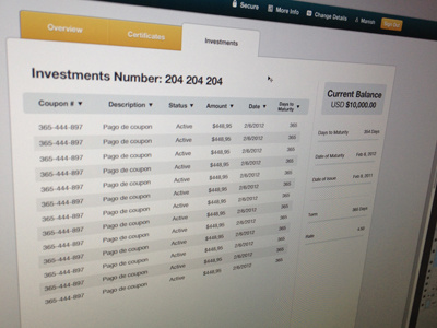 Investment Bank buttons design gold green interface metrics tabbed navigation toggle ui ux web apps