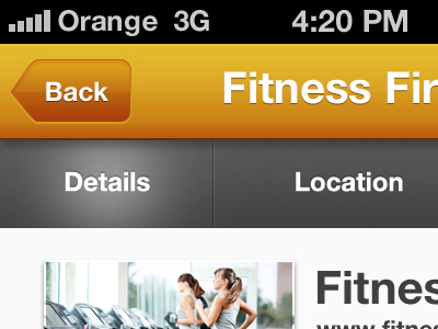Gym Buddies app button design events fitness graphic gym ios ios5 iphone list location orange retina social ui