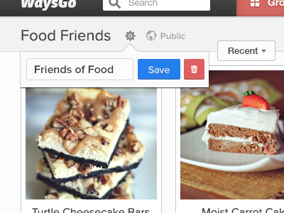 Edit Group Options @WaysGo community delete edit experiences filter food groups lovers options popup save sharing waysgo