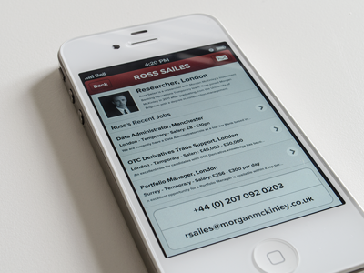 Contact the Recruiter app contact design graphic ios ios5 iphone list profiles recruitment red retina ui ux