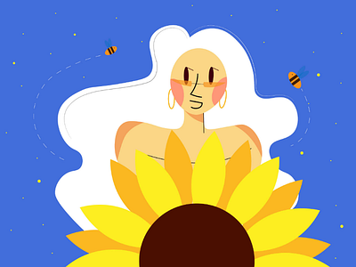 Sunflower girl💜 2d art bright colour colour palette design digital dribble flat art girl graphic illustration illustrator style summer vector