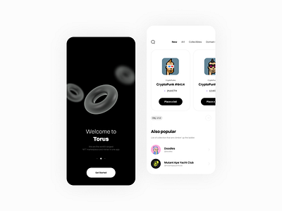 NFT Marketplace UI: Home / Onboarding 3d 3d elements aesthetic app app design clean crypto cryptocurrency iphone market marketplace minimal nft typography typography ui ui