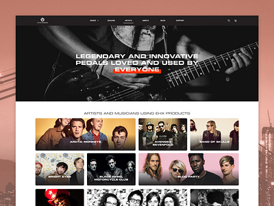 EHX Website - Artists page concept artist concept electro harmonix fast website figma modern design music pedal redesign rock rockstar webpage design