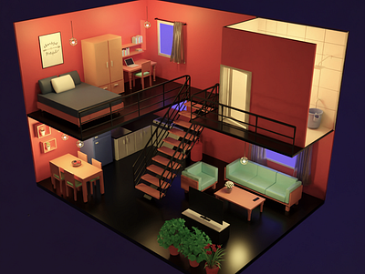 Night version blender design room