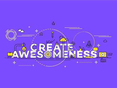 create awesomeness awesomeness flat color icons lines typography