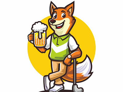 Fox Golf and Beer beer cartoon cool design fox golf golfer illustration logo mascot mascot simple vector