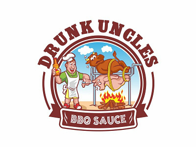 Drunk Uncles Bbq Sauce bbq branding cartoon cute design drunk hot icon illustration logo logo mascot mascot sauce uncle vector