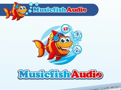 Musicfishaudio branding cartoon cute design fish icon illustration logo mascot mascot character mp3 music vector website