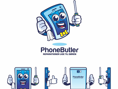 Phonebuttler Mascot Design app branding butler cartoon cool cute cuty design icon illustration logo logo mascot mascot mascot character phone phone service playful simple vector