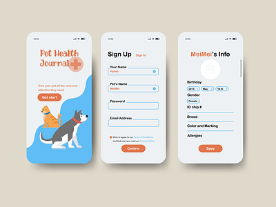 Pet Health Journal app interface daily ui dailyui 001 health app healthcare journal sign up