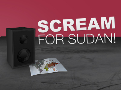 Scream for Sudan logo map speaker text