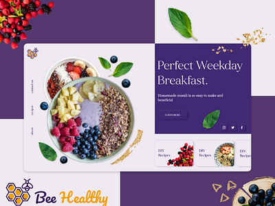 Bee Healthy branding breakfast food fruits health landing page lifestyle neumorphism ui web design