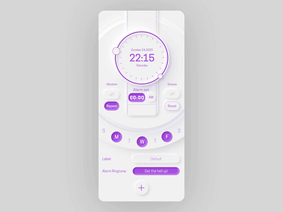 Pseudo-Neumorphic Alarm Clock Mobile UI adobe xd after effects aftereffects alarm alarm app alarm clock animation design gif motion motion design neumorphic neumorphic design neumorphism slider ui ui ux ui design uidesign uiux