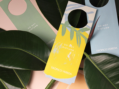 Trópico Vereda - Do not disturb sign beach brand brand design business colors do not disturb graphic hotel jungle logo design logotype natural plants rubber plant sea travel tropical tropical fruit tropical leaves yellow