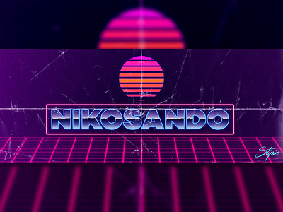 Nikosando Twitch Banner 80s style artwork banner chrome grainy illustration illustrator neon retrowave twitch.tv vector art