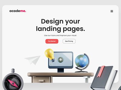 Academe. - 3D Educational Icons 3d art 3d icon 3d object design flat illustration ui uidesign ux web webdesign website