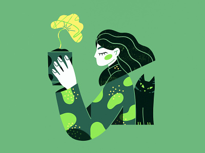 Harmony cat character characterdesign creative female character flat illustration illustration plant procreate vector web