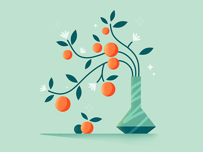 Tangerines creative design eco flat illustration food fruit geometry illustration minimalistic plant procreate vase vector